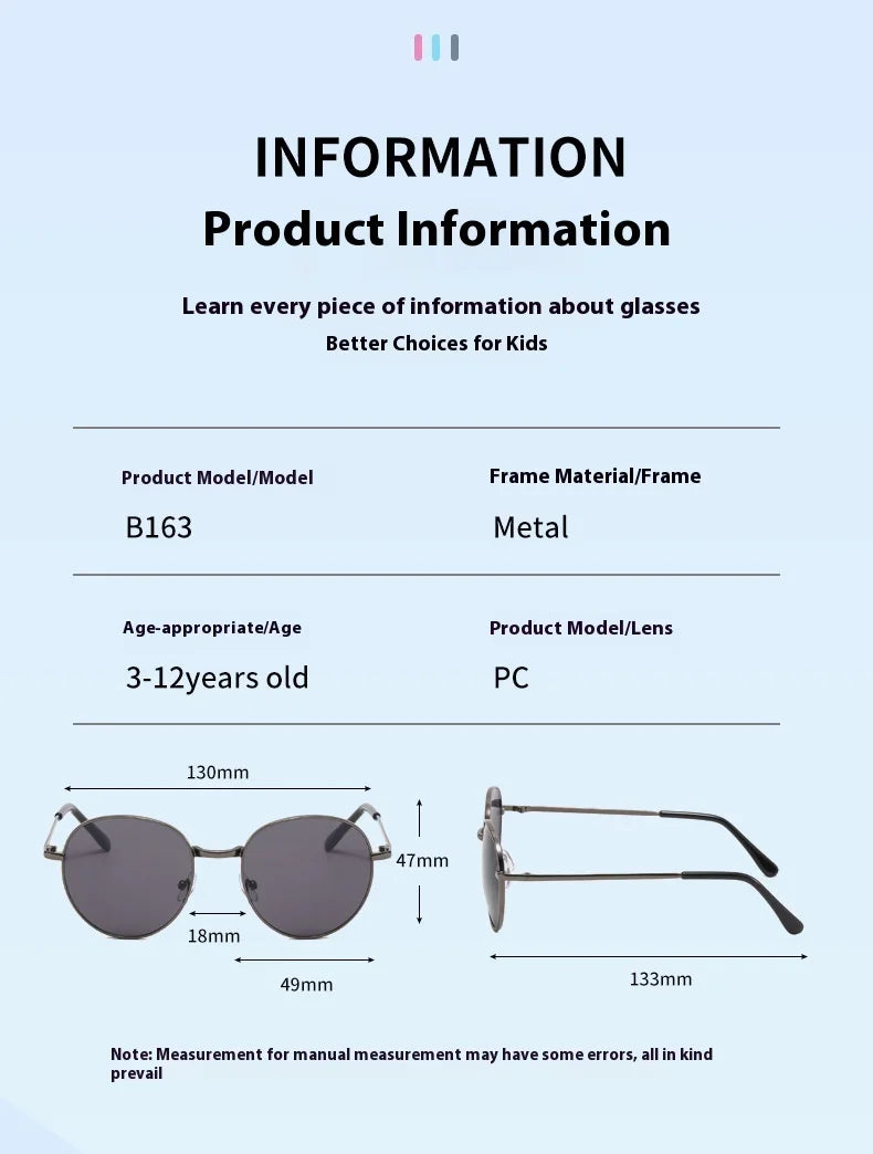 2025 New Straight Metal Sunglasses Boys And Girls, Small Oval Children's Glasses For Babies