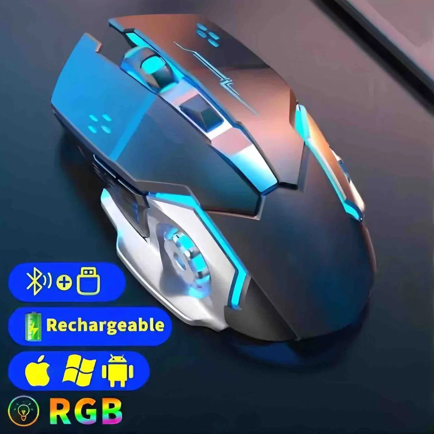 Bluetooth Mouse Gaming Computer Rechargeable Wireless Mouse USB Mechanical E-Sports Backlight PC Gamer Mouse for Computer