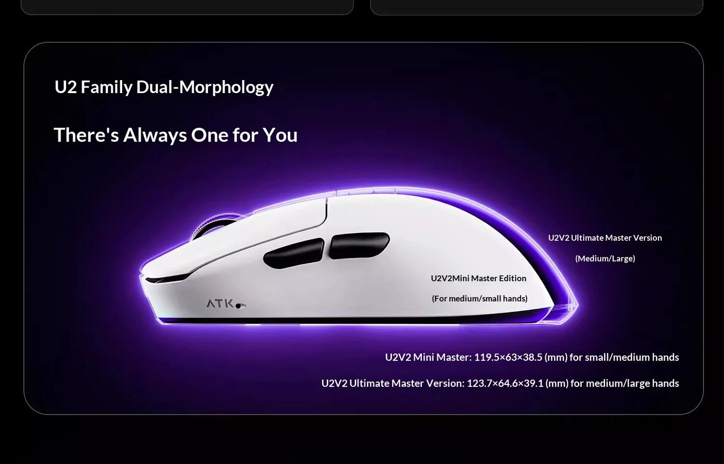 NEW ATK U2 V2 Mini Ultimate Wireless Gaming Mouse Tri-model Lightweight PAW3950 Ultra 8KHz 500mAh Custom Ergonomic E-sports Mouse