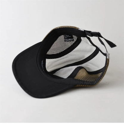 Fashion Retro Mesh Baseball Cap 5 Panel Flat-brimmed Sun Visor Cap Breathable Adjustable Quick-drying Hat Unisex