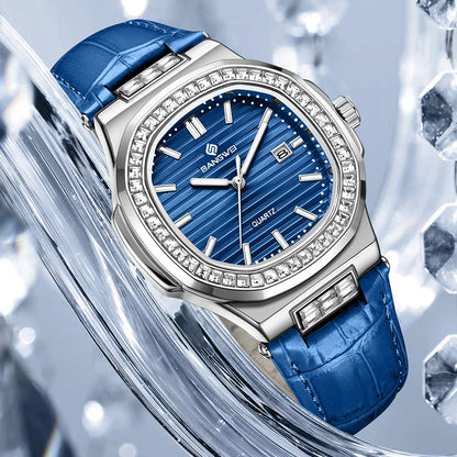 New Fashion BANGWEI Elegant Luxury Quartz Woman Watch Simple Dial Diamond Retro Leather Date Waterproof Luminous Women's Watches