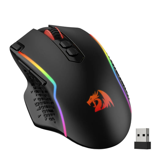 Redragon M810 Pro Wireless Gaming Mouse, 10000 DPI Wired Gamer Mouse with Rapid Fire Key, 8 Macro Buttons, Black/White Mouse