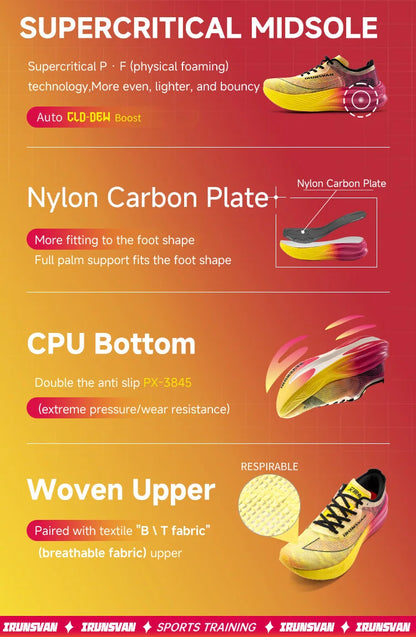 IRUNSVAN Nylon Carbon Plate Professional Marathon Running Shoes for Man Lightweight Cushioning Training Outdoor Sneakers Women