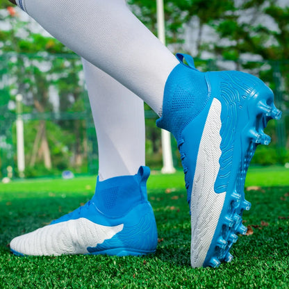 Chaussures de Football noires pour hommes, crampons AG/FG, bottes d'entraînement pour hommes, chaussures de Sport à cheville haute, baskets pour enfants et adultes 35-45
