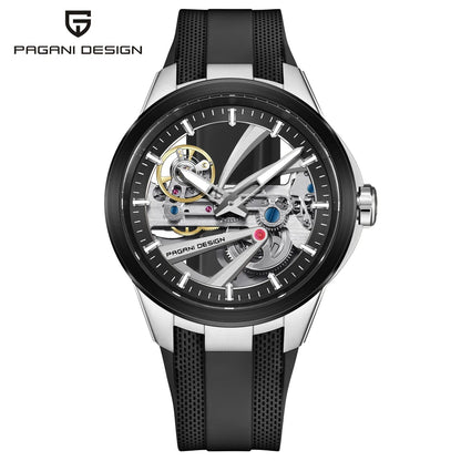 Ανδρικό ρολόι PAGANI DESIGN – Πολυτελές αυτόματο μηχανικό μοντέλο, τύπου «σκελετού» (με ανοιχτή καρδιά), εξοπλισμένο με τουρμπιγιόν, ζαφειρένιο κρύσταλλο με αντιανακλαστική επίστρωση, αδιάβροχο και φωταυγές.