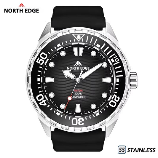 NORTH EDGE TRITON-TI Ρολόι κατάδυσης από τιτάνιο και ανοξείδωτο ατσάλι με ηλιακή τροφοδοσία Πολυτελή ρολόγια χαλαζία για άνδρες Αδιάβροχο έως 300 μέτρα Αυτονομία άνω των 180 ημερών