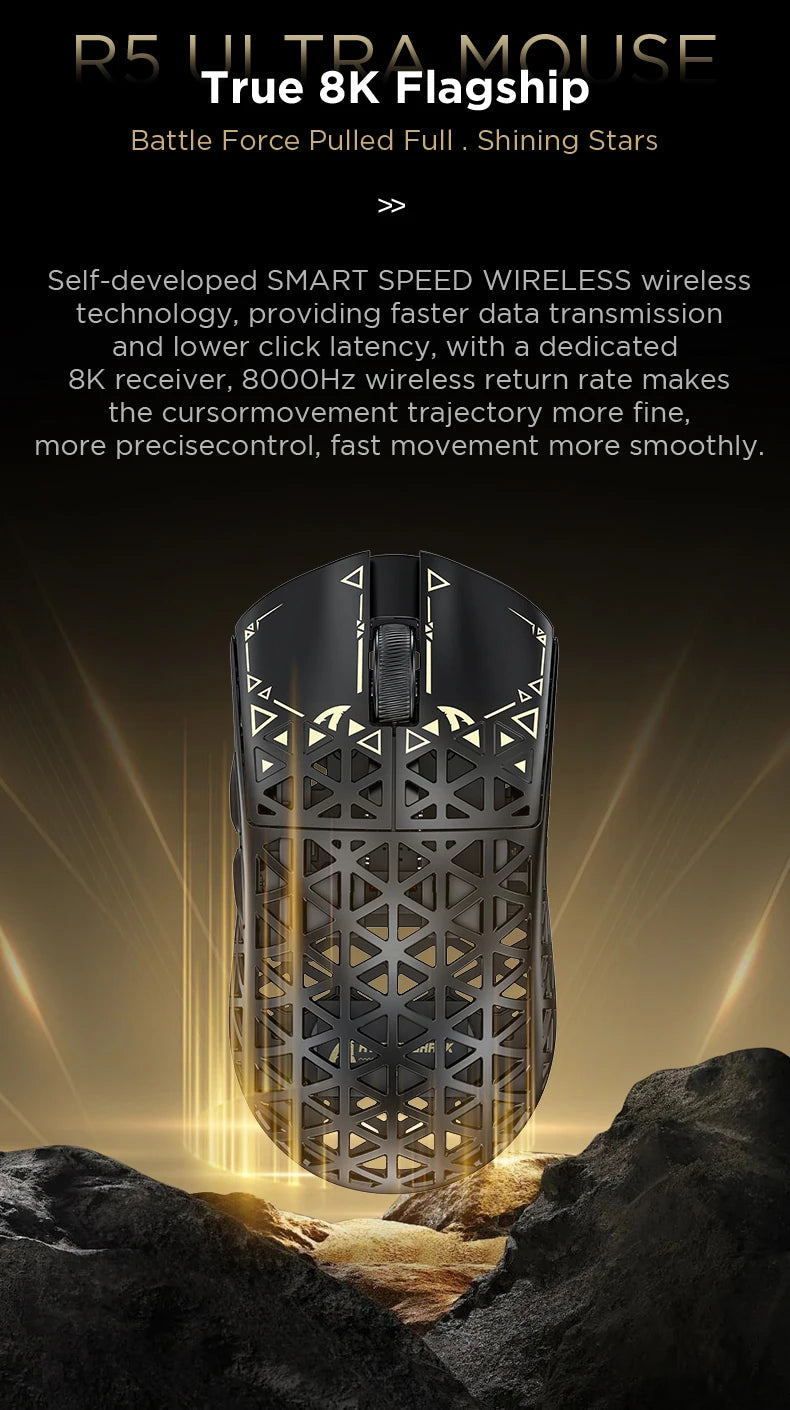 ATTACK SHARK R5 Tri-mode Ultra Wireless Gaming Mouse Carbon Fiber 8K, PAW3950MAX, 8000Hz Wireless Polling Rate, DPI up to 42000