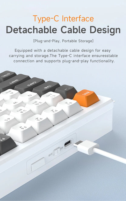 AJAZZ AF82 Office Low-Profile-Tastatur RGB kabelgebundene/kabellose Gaming-Tastatur 75%-Layout 82 Tasten 4000mAh Akku für Win/Mac
