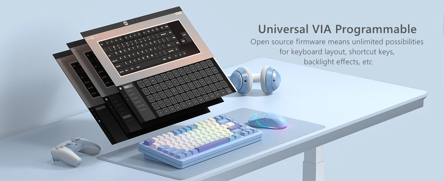 Womier SK75 75% Tri-Mode Aluminum Alloy Shell Blue Hot Swap Gaming Mechanical Keyboard RGB Wireless Gasket Mounted Keyboard