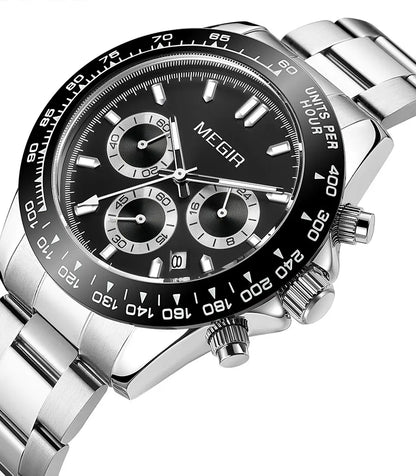 Montre homme MEGIR, marque de luxe, montre de sport à quartz, bracelet en acier inoxydable, étanche, chronographe, montre-bracelet