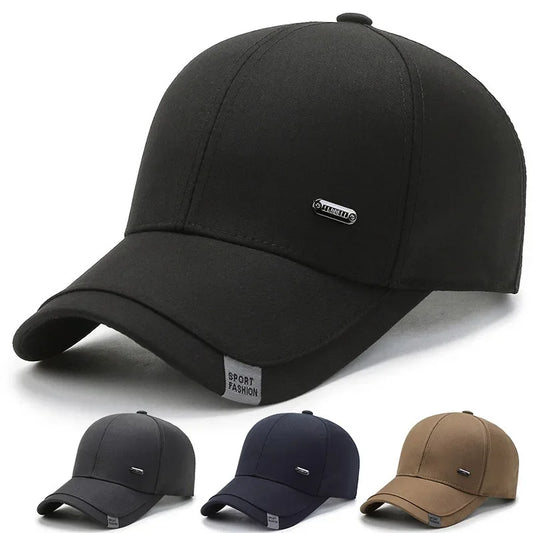 Men's Baseball Hat Hard Top Spring Autumn Big Head Circumference Cotton Cap Sun Protection Dad Cap Adjustable Strap Fishing Hat