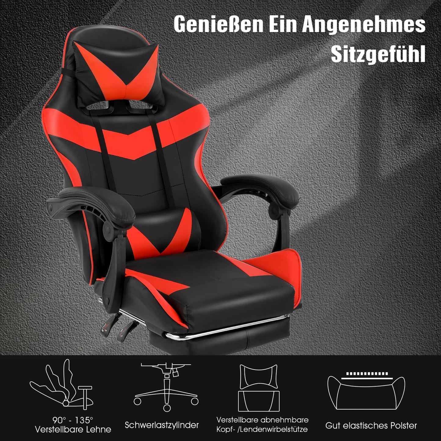 Gaming chair, office chair, desk chair, heavy-duty chair. Ergonomically designed with a cushioned seat and adjustable backrest.