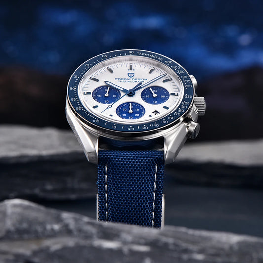 PAGANI DESIGN Zegarek męski New Moon – wielofunkcyjny chronograf kwarcowy – sportowe zegarki męskie – luksusowe szkło szafirowe