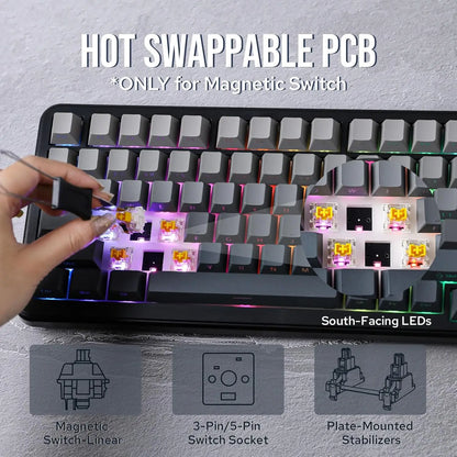 AJAZZ AK820 MAX Magnetic Switch Mechanical Gaming Keyboard, Wired 75% RGB Gasket Mechanical Keyboard with Type-C, Hot-Swappable PBT Keycaps, 8000Hz Polling Rate