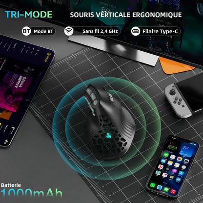 SOLAKAKA E9 Pro MMO Vertical Mouse PAW3395 Sensor 1000mAh Battery 45° Vertical Grip Ergonomic Mouse 8K Gaming Mouse