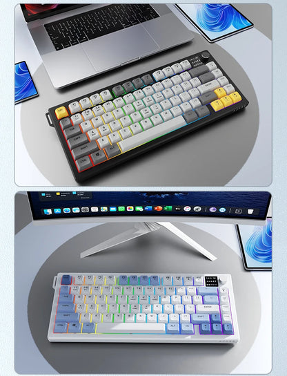 AJAZZ AF82 Office Low-Profile-Tastatur RGB kabelgebundene/kabellose Gaming-Tastatur 75%-Layout 82 Tasten 4000mAh Akku für Win/Mac