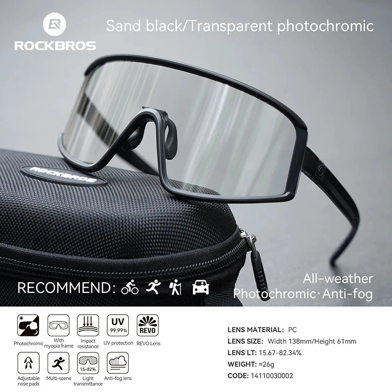 ROCKBROS Cycling Glasses Polarized Photochromic Anti-Fog Sunglasess Windproof Goggles Sport MTB Road Bike Shades