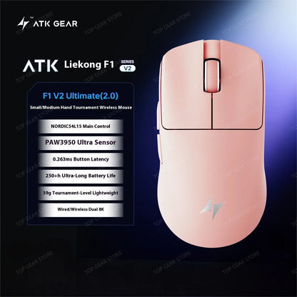 ATK F1 V2 Ultra MAX геймърска мишка, безжична, три режима, PAW3950, двойно 8k, лека ергономична eSports мишка, персонализиран PC аксесоар