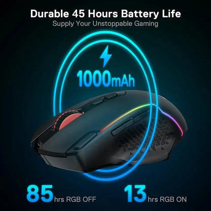 Redragon M810 Pro Wireless Gaming Mouse, 10000 DPI Wired Gamer Mouse with Rapid Fire Key, 8 Macro Buttons, Black/White Mouse