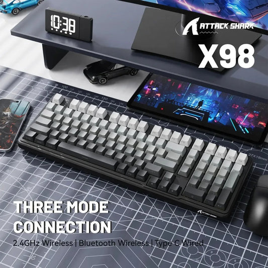 X98 Attack Shark Gaming Keyboard Wireless with Numeric Keypad,102Keys Hot-Swap RGB PBT Keycaps,4000mAh Battery,Support PC/Laptop