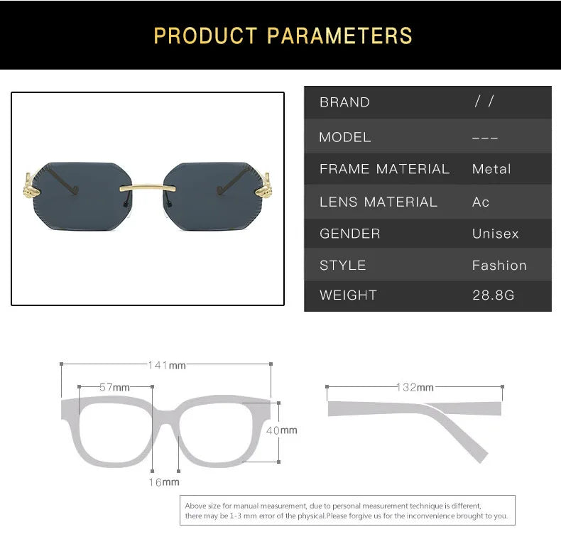 Fashion snake-shaped metal decorative sunglasses - unisex irregular frame, UV protection, sunshades