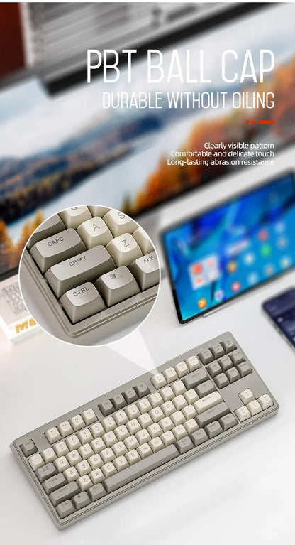 Teclado M87 inalámbrico Bluetooth de doble modo, sensación mecánica, gaming y oficina, silencioso, teclas esféricas PBT, luz arcoíris