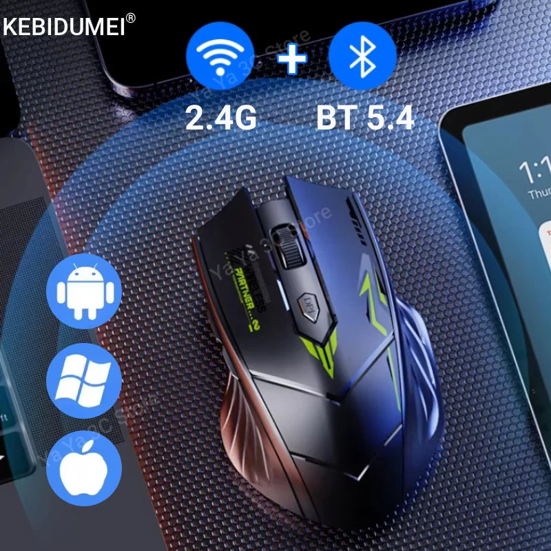 Wireless Gaming Mouse Bluetooth 5.4 Dual-Mode Rechargeable Mouse, 2.4G Wireless Gaming Mouse with 1600 DPI Ergonomic Design for PC, Laptop & Office