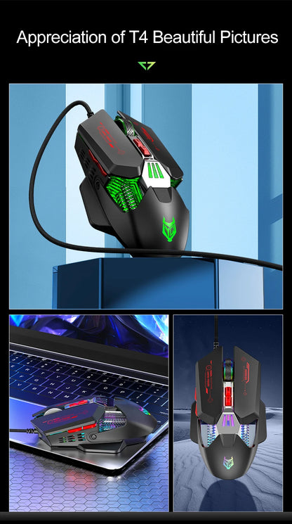 1K Hz Gaming Mouse Wired APAYADO T4 RGB Mouse with Ultra-light Cord 60IPS, 12800DPI for Laptop/Computer