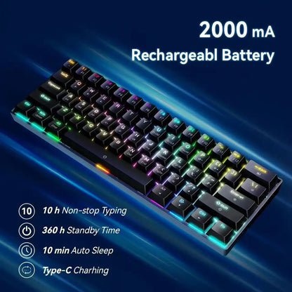 61-Key RGB Backlit Tri-Mode Bluetooth Mechanical Keyboard Dust-Proof Hot-Swappable Wireless Gaming & Office Keyboard for Esports