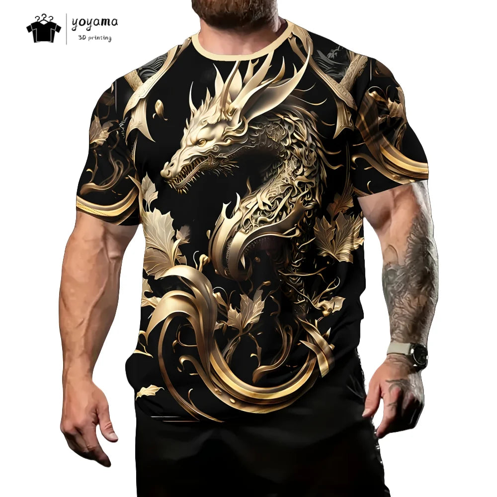 Pánská trička s motivem draka, tričko s krátkým rukávem, módní streetwear, tričko s kulatým výstřihem, trendové zvířecí motivy, 3D tisk, volný střih, univerzální pánské oblečení