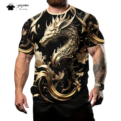 Pánská trička s motivem draka, tričko s krátkým rukávem, módní streetwear, tričko s kulatým výstřihem, trendové zvířecí motivy, 3D tisk, volný střih, univerzální pánské oblečení
