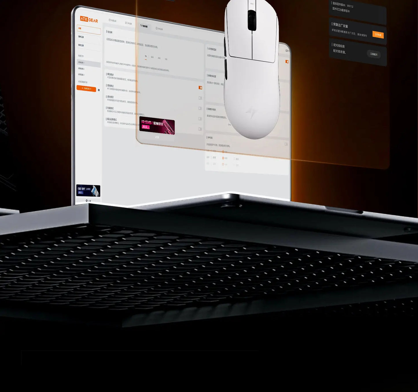 Rato Gaming Sem Fios ATK A9 com Tecnologia NearLink, Ergonómico PAW3395, Tri-Mode Bluetooth de Baixa Latência para Esports e PC