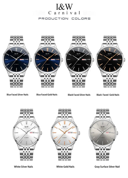 Carnival High-end Series I&W Brand Automatické mechanické hodinky Pánske vodotesné hodinky Oceľ 316L Safír Pánske hodinky na biznis