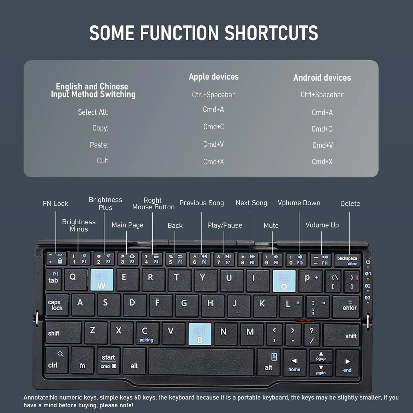 Jomaa faltbare Bluetooth-Tastatur, wiederaufladbare Bluetooth-Tastatur für Laptop, iPad und Smartphone, mini, tragbar und faltbar