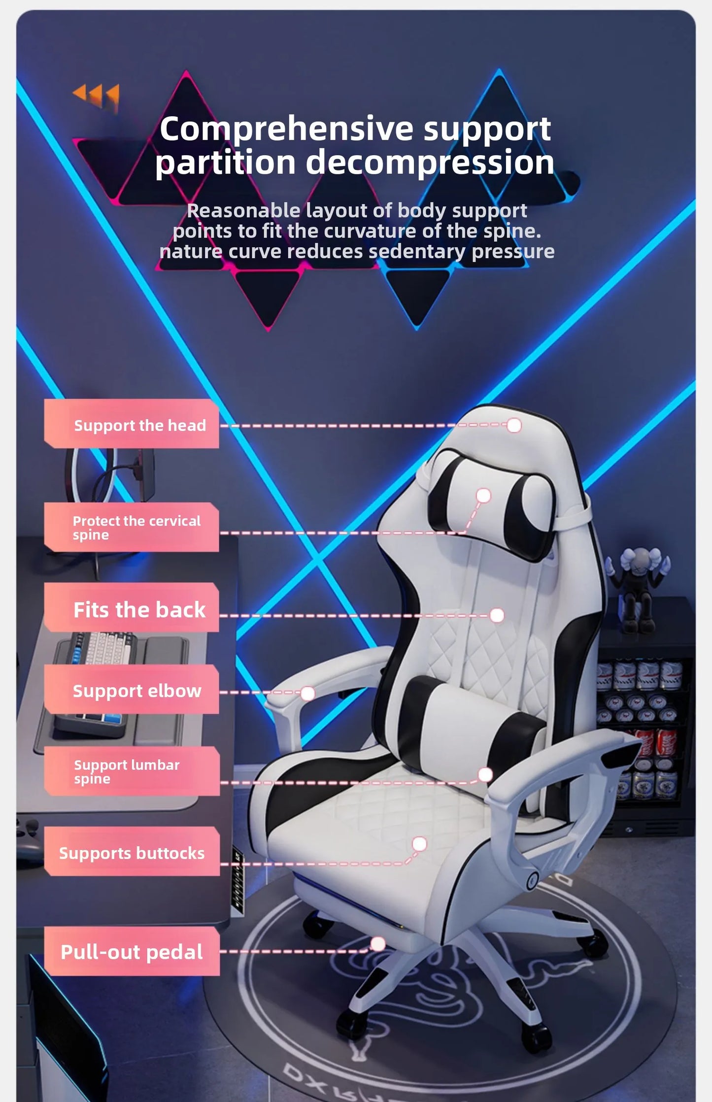 Male E-sports Chair is Comfortable for Prolonged Sitting, Computer Chair Can be Reclined for Leisure, Backrest