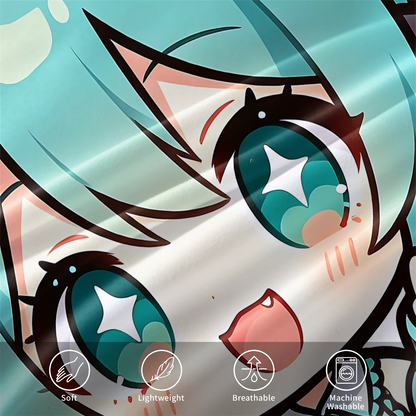 Σετ κάλυμμα παπλώματος Hatsune Miku σε στυλ Chibi – Χαριτωμένα κλινοσκεπάσματα anime με μαξιλαροθήκες – Διακόσμηση υπνοδωματίου για εφήβους και παιδιά – Δώρο για τους θαυμαστές
