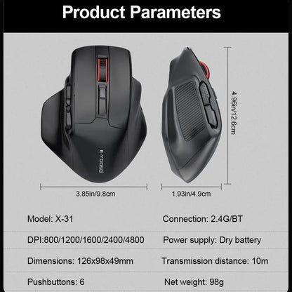 E-YOOSO X-31 Pro USB Gaming Large Mouse, Supports Bluetooth 2.4G Wireless, PAW3212 4800 DPI for Gamer Mice, Computer, Laptop, PC