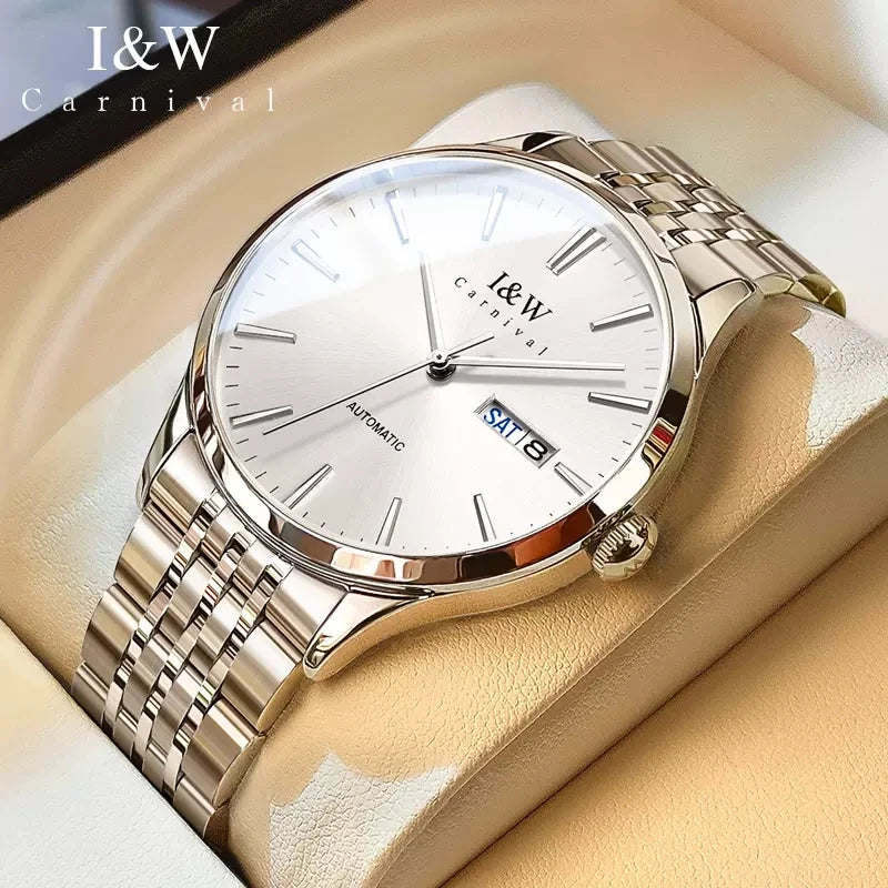 Carnival High-end Series I&W Brand Automatické mechanické hodinky Pánske vodotesné hodinky Oceľ 316L Safír Pánske hodinky na biznis