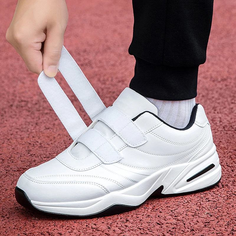 Baskets en cuir à crochet et boucle réglables pour hommes chaussures de sport décontractées baskets blanches Masculino Zapatillas Deportivas Tenis