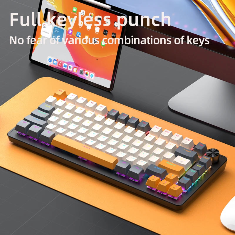 APAYADO 75% Gaming Keyboard Wired with Metal Knob, Hot-Swap K82 Black Mechanical Keyboard,ABS Transparent Character RGB