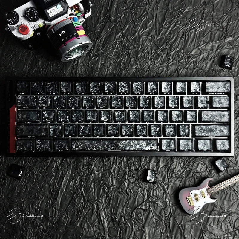 Black Carbon Fiber Translucent Cherry Keycap Kit PC 110 Key Suitable for 61/75/87/104/108 Magnetic Axis Keyboard Wooting