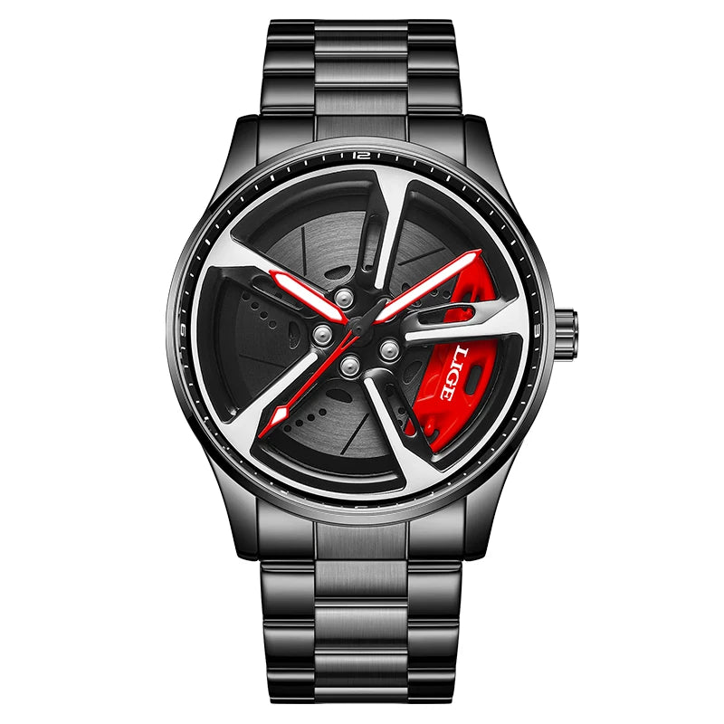 LIGE luxe herenhorloge – Model met draaibare wijzerplaat, waterdicht, van roestvrij staal, met verlichte display – Cadeautip voor mannen (Halloween)