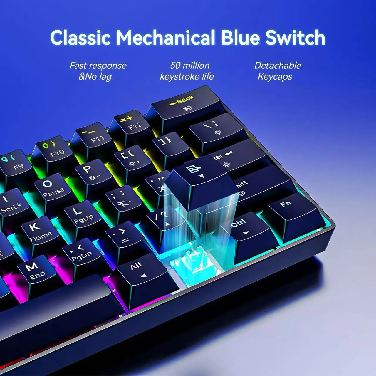 61-Key RGB Backlit Tri-Mode Bluetooth Mechanical Keyboard Dust-Proof Hot-Swappable Wireless Gaming & Office Keyboard for Esports