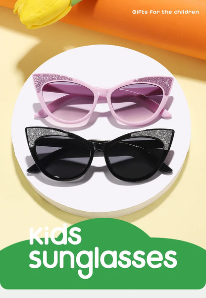 Lovely Cat Eye Children Sunglasses Shiny Bowknot Sun Glasses Kids Cute Baby Eyewear Trend Girls Boy Eyeglasses