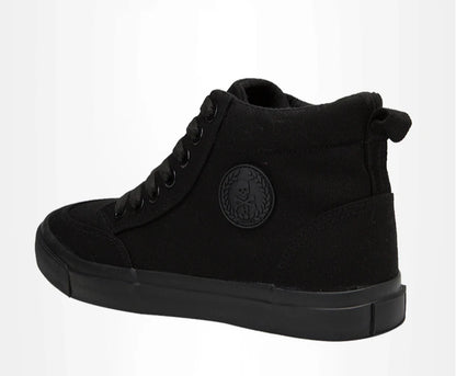Högskurna canvas-sneakers för män, slip-on, snörningsbara, avslappnade, helt svarta, enkla skateskor för studenter, med platt sula, bekväma sportskor