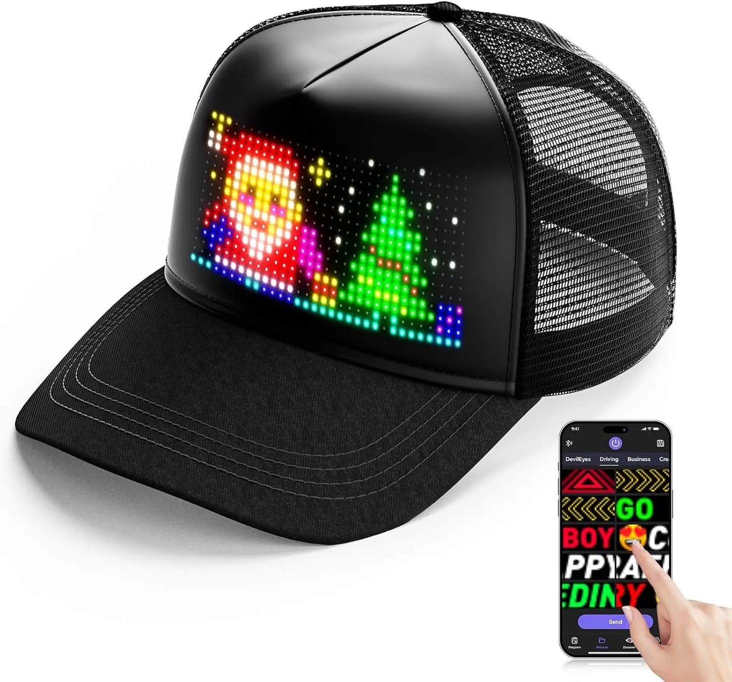 Led Baseball Cap Usb App Control Bluetooth Rechargeable Scrolling Atmosphere Message Board Hop Display Hat Glowing Hat Hip