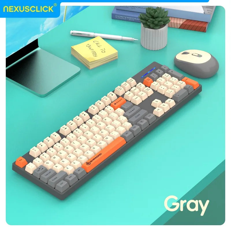 Set inalámbrico de teclado y ratón gaming de oficina NexusClick, ahorro de energía inteligente, tamaño completo, 104 teclas, 1600DPI ajustable, USB para portátil y PC