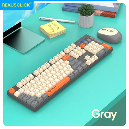 Set inalámbrico de teclado y ratón gaming de oficina NexusClick, ahorro de energía inteligente, tamaño completo, 104 teclas, 1600DPI ajustable, USB para portátil y PC