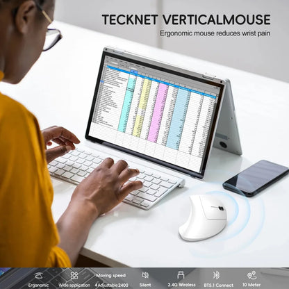 Dual Mode Wireless Vertical Mouse Bluetooth 5.1 Silent Ergonomic Mouse with 6 Buttons, Rechargeable Type-C 2400 DPI Vertical Mouse for Office Laptop PC