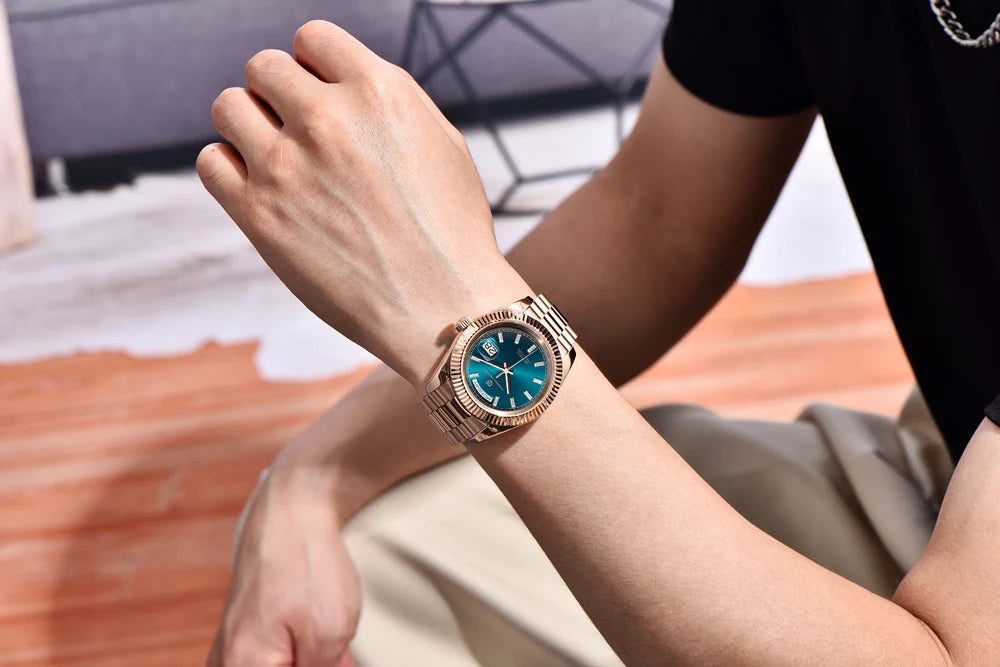 PAGANI DESIGN Luxe herenhorloge met saffierglas, lichtgevende wijzers, roestvrij staal, week- en datumweergave, mechanisch, waterdicht, ST16 herenhorloge